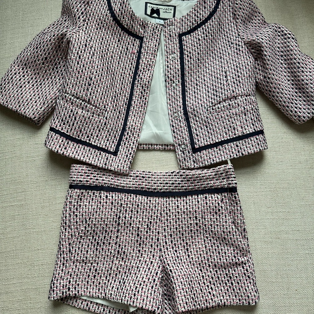 Zara Pink and Black Tweed Jacket and Shorts Set
